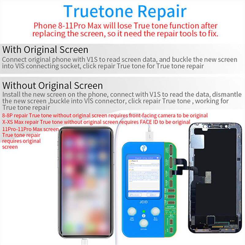 JC V1SE Phone Ture Tone Repair Programmer untuk Ponsel 7 7P 8 8P X XR XS XSMAX 11 ProMAX 12 13 Baterai Pembaca SN Sidik Jari