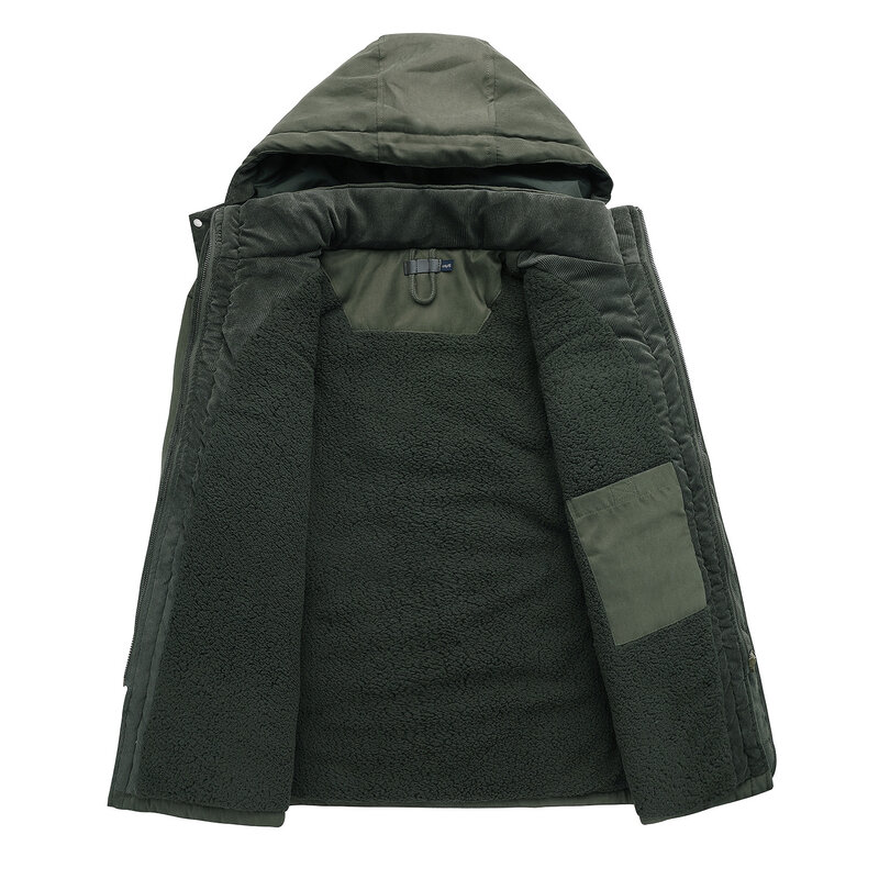 Men's Thicken Parkas Warm Winter Jacket Cashmere Fleece Coats Military Outdoor Cotton-Padded Male Windbreaker Hooded Outwear