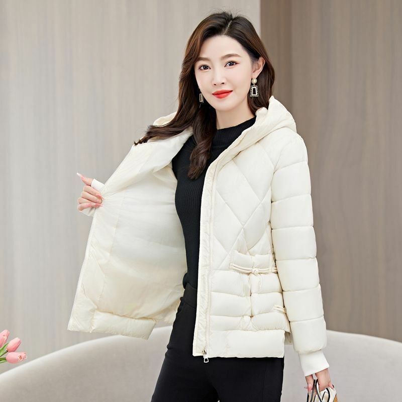 Casaco de algodão quente solto para mulheres, jaqueta de inverno, Parkas curtas femininas, sobretudo com capuz, outwear autêntico filanderismo, 2022, novo