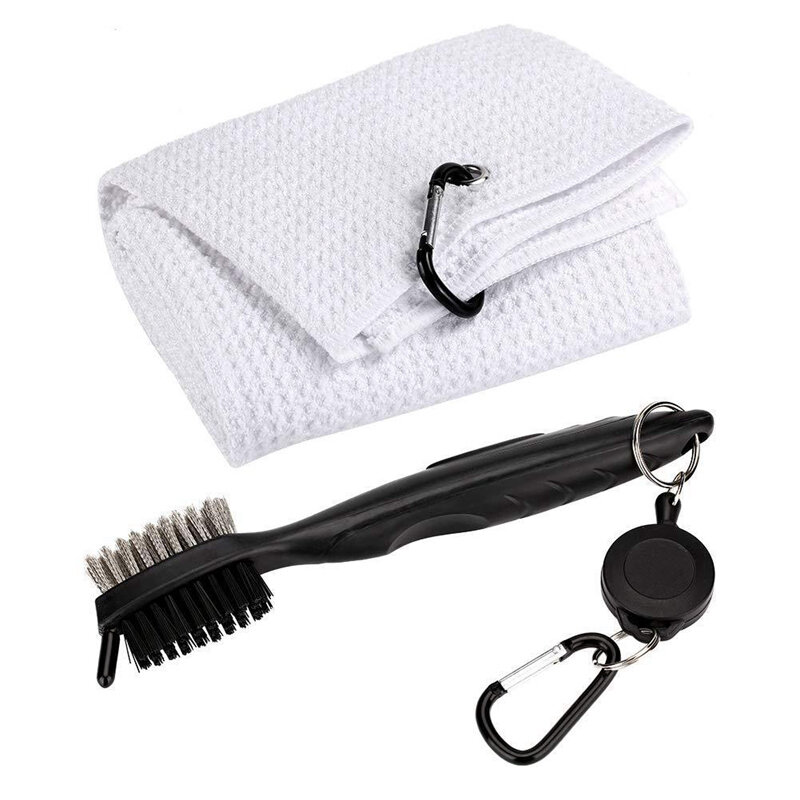 Golf Club Brush And Towel Kit Cleaner With Loop Clip For Hanging On Golf Bag Club Groove Ball Cleaning Tool Set Up