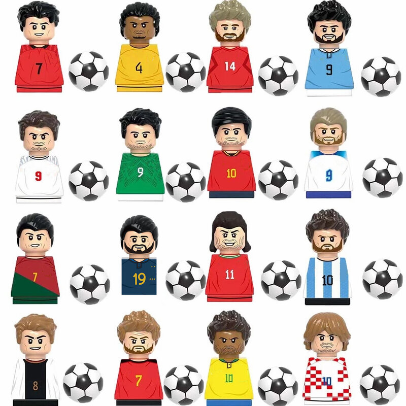 Figuras de jugadores de fútbol de fama mundial, minibloques de construcción de acción de Messi, Ronaldo, Neymar, kawandoski, modelo de juguete, regalos para niños, novedad de 2024