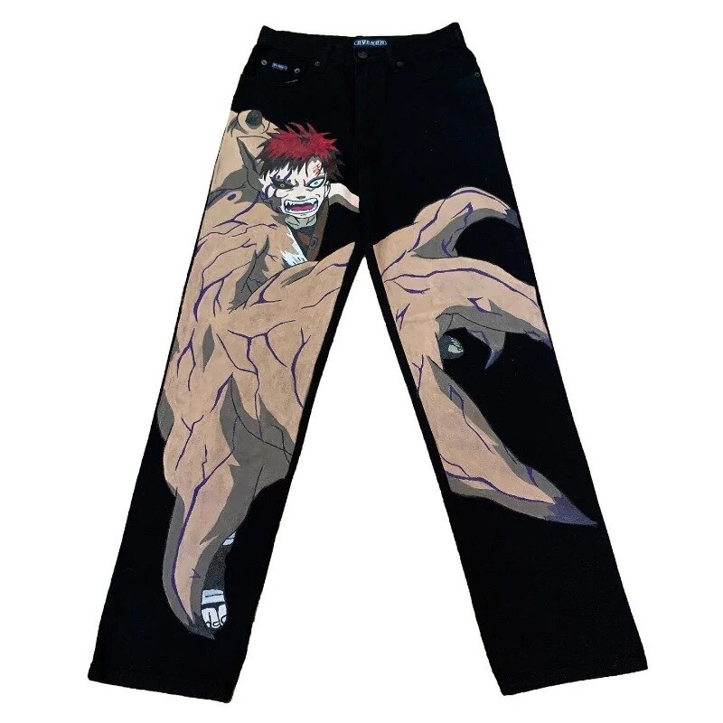 Американские Джинсы в стиле ретро для мужчин и женщин, прямые штаны в стиле Харадзюку С персонализированным комиксным принтом и широкими штанинами, уличные свободные джинсовые брюки