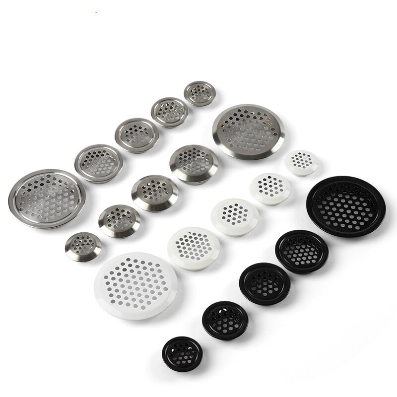 1PC Round Stainless Steel Air Vent Grille Cover Black White Wardrobe Cabinet Mesh Hole Ventilation Plugs Dia 19mm 25mm 35mm 53mm