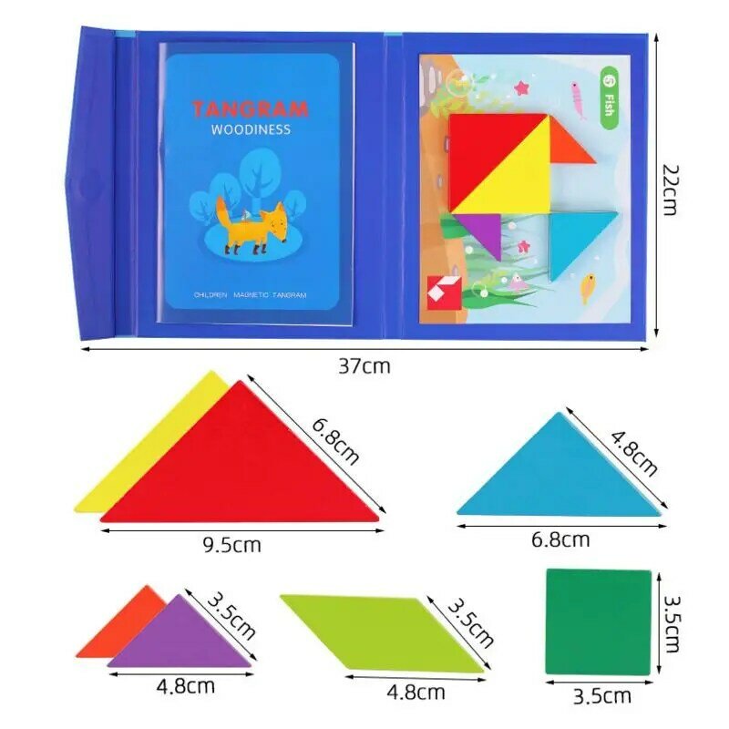 Madeira Jigsaw Magnetic Tangram Puzzle Book Brinquedos educativos para crianças Baby Kid Portátil Montessori Aprendizagem Inteligência