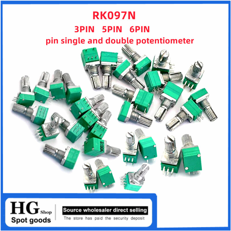 5 pz/lotto RK097N 3PIN RK097NS 5pin RK097G potenziometro singolo e doppio a 6 pin B1K 5K/10K/20K/50K/100K 500K lunghezza 15MM