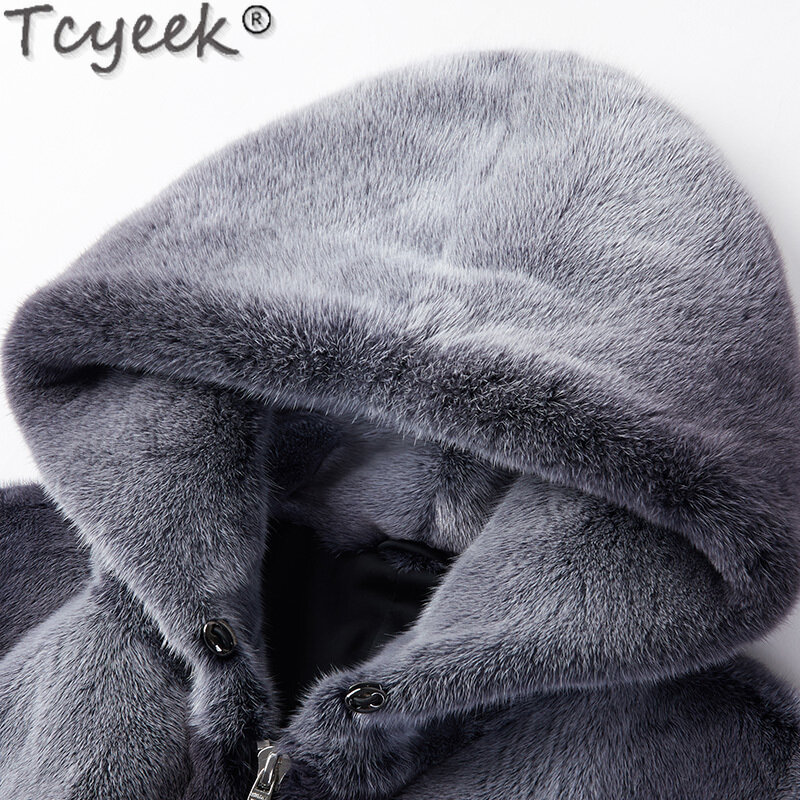 Cyceek-男性用の本物の毛皮のコート,冬用の暖かいフード付きの長い織りの毛皮のジャケット,豪華なコート