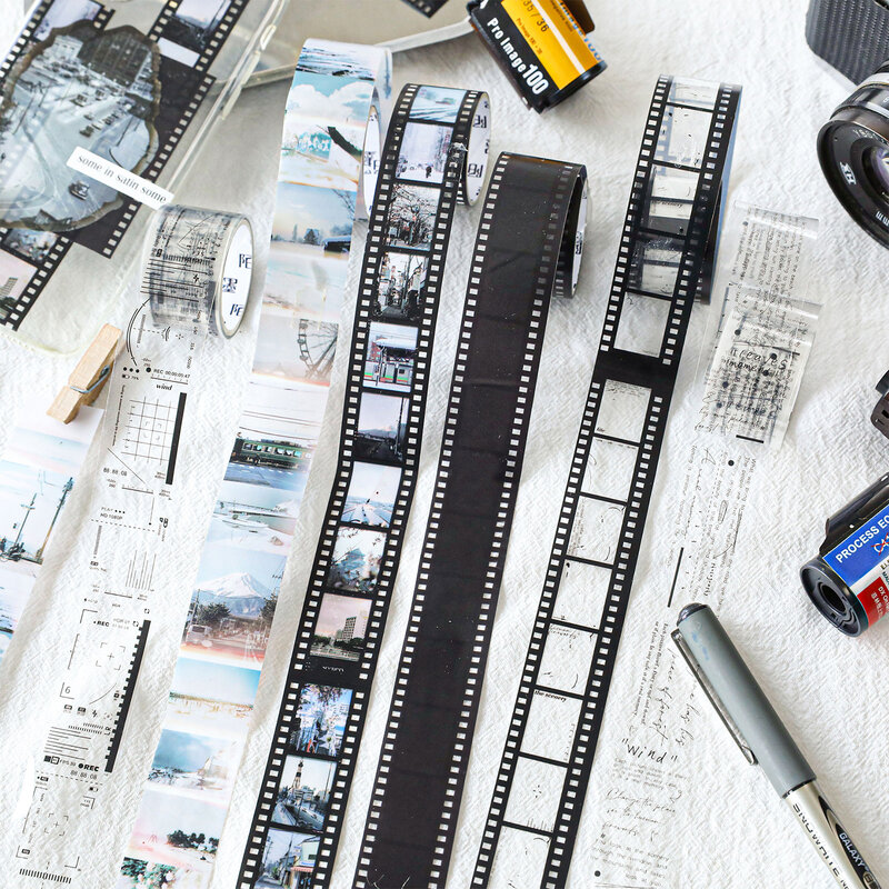 Journamm-cintas adhesivas de PET con temática de película Retro, material de papelería para decoración de álbumes de recortes DIY, 25mm x 2m