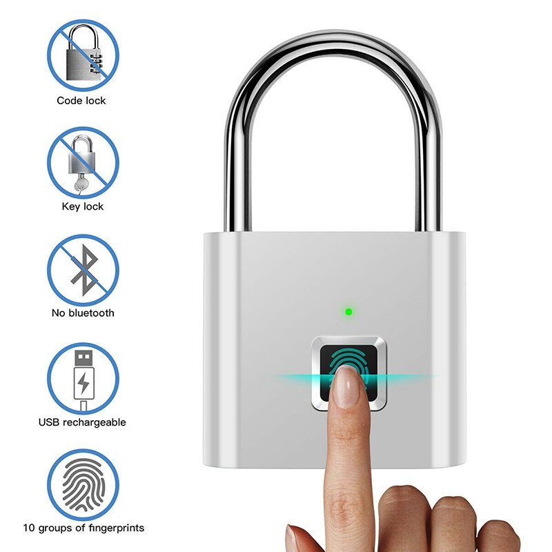 กุญแจสายยูสแกนลายนิ้วมือแบบพกพากันขโมยชาร์จด้วย USB สำหรับล็อกเกอร์กระเป๋าเดินทางกระเป๋าเป้ฯลฯรองรับ