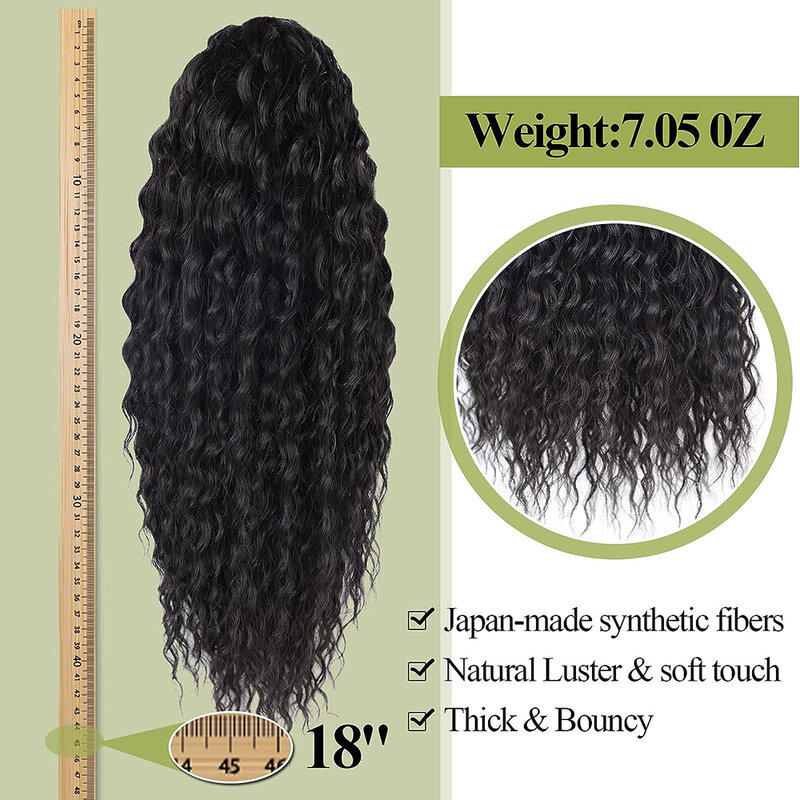 Ekstensi ekor kuda cakar tali serut sorot 20 "panjang keriting Bohemian lembut klip dalam rambut sintetis alami untuk wanita