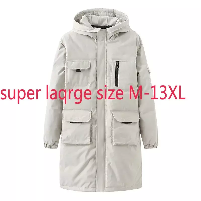 Jaket panjang kerah bulu untuk pria, jaket bulu angsa panjang tebal longgar kasual ukuran Plus, jaket M-10XL11XL12XL13XL model baru