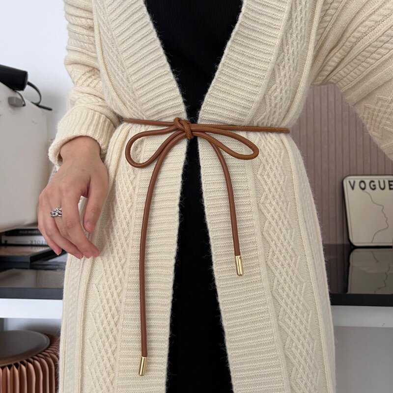 Nowy okrągły skórzana linka cienki pasek damski moda dekoracyjna wiązany lina biodrowa spódnica ozdobny sweter