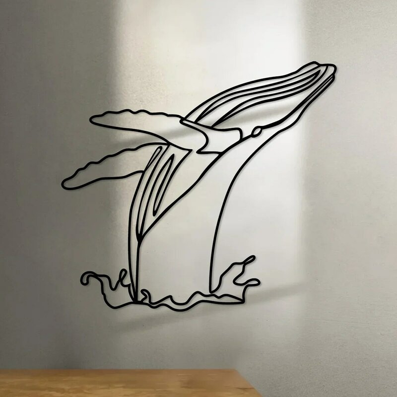 Baleine Minimaliste en Fer pour Décoration Intérieure et Extérieure, Idéal pour Salon, Chambre à Coucher, Mur, 11.81x10.73 Pouces
