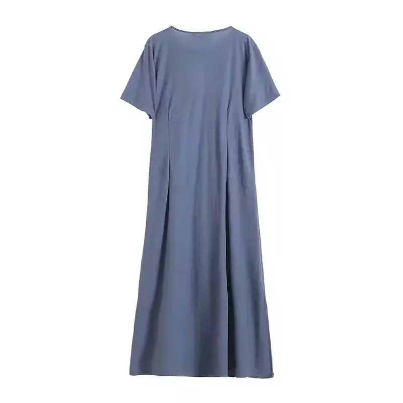 Новинка 2023, шикарное модное приталенное длинное платье с поясом, женское платье в стиле ретро с коротким рукавом и круглым вырезом, женские платья