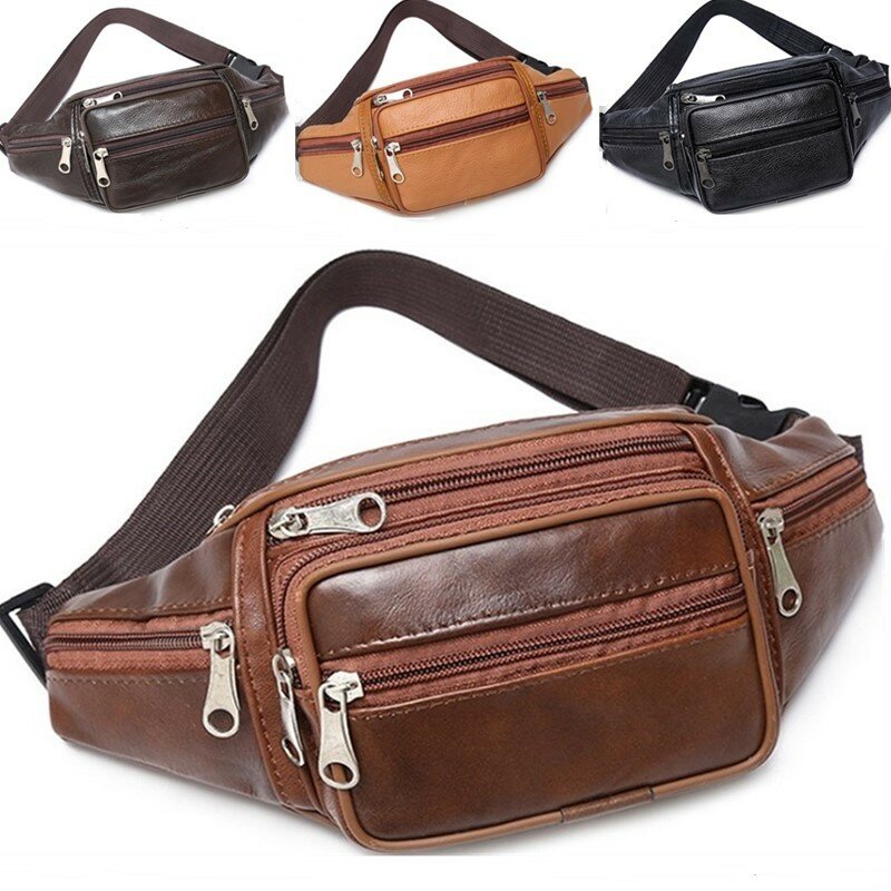 Leather Men Waist Chest Bag Thin Outdoor Sports Tactical Pauch Male Small Running Fanny Pack Crossbody Chest Money Belt Bags