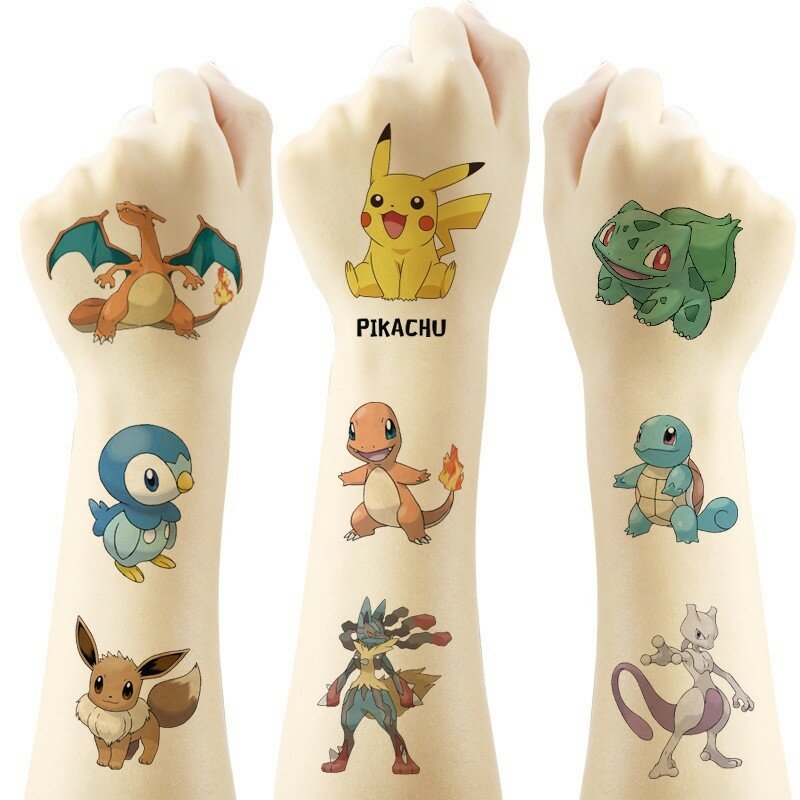 Stiker tato Pokemon Pikachu, 20 buah/set, tato seni kartun anak-anak, hadiah ulang tahun