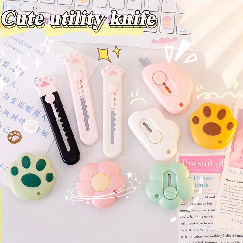 Cute Mini Art Utility Knife Cartoon Cat Paw Cloud Flower Shape Cutter Express Box Paper Envelope Opener Blade Stationery