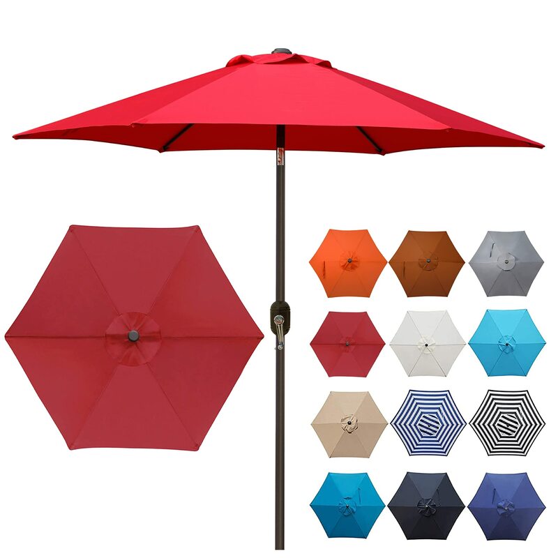 Ombrellone da giardino da 7.5 piedi, manovella inclinabile con pulsante per ombrellone (rosso)