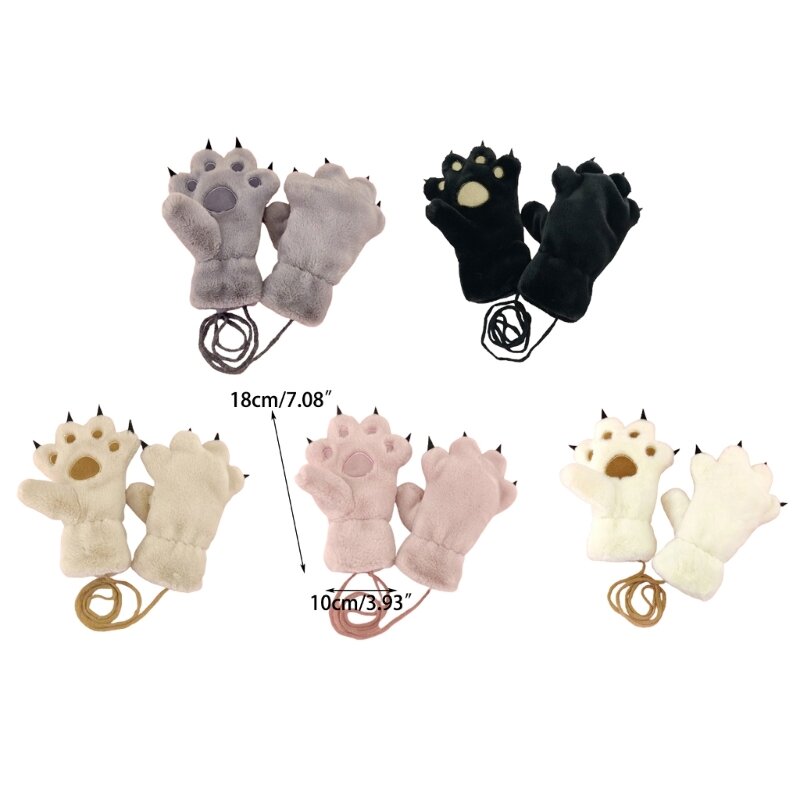 Lovely Animals Claw Patterned Kids Winter Gloves Thickened Fleece Lined Children Winter Gloves Neck Hangings Gloves Gift