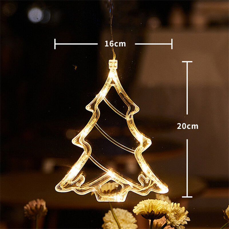 Dekorasi Natal lampu LED, hiasan jendela Tahun Baru 2023 rumah, lampu gantung kepingan salju, cangkir hisap