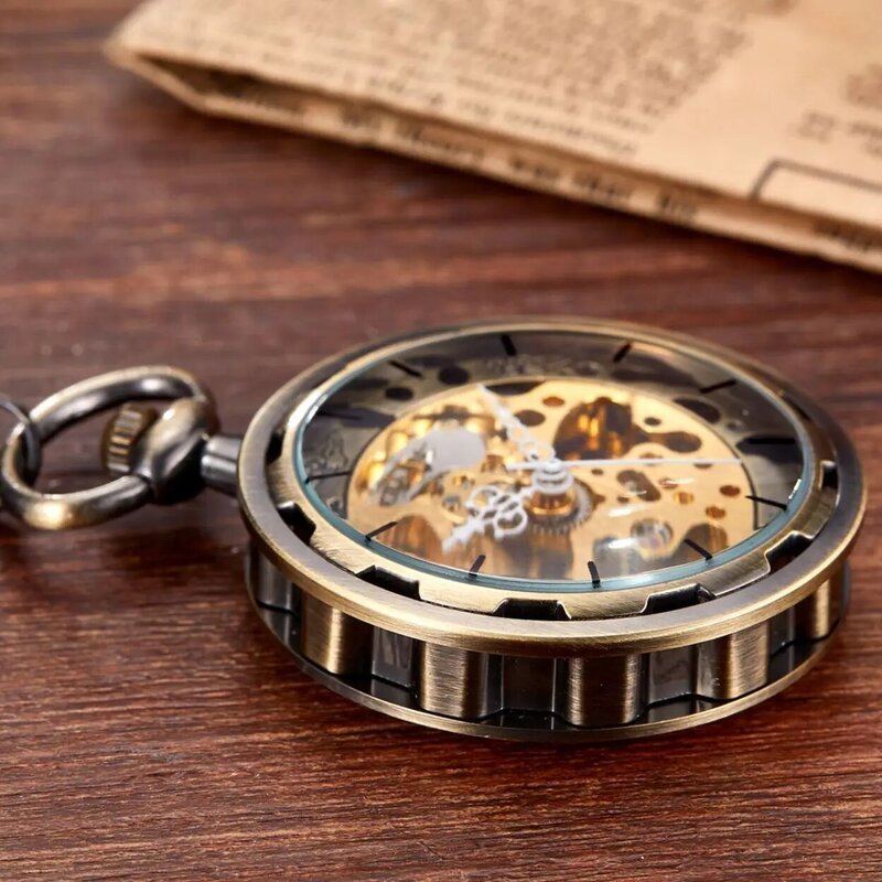 Retro Steampunk Esqueleto Mecânico Fob Pocket Watch Relógio Colar Pingente Mão-Enrolamento Homens Mulheres Cadeia Presente