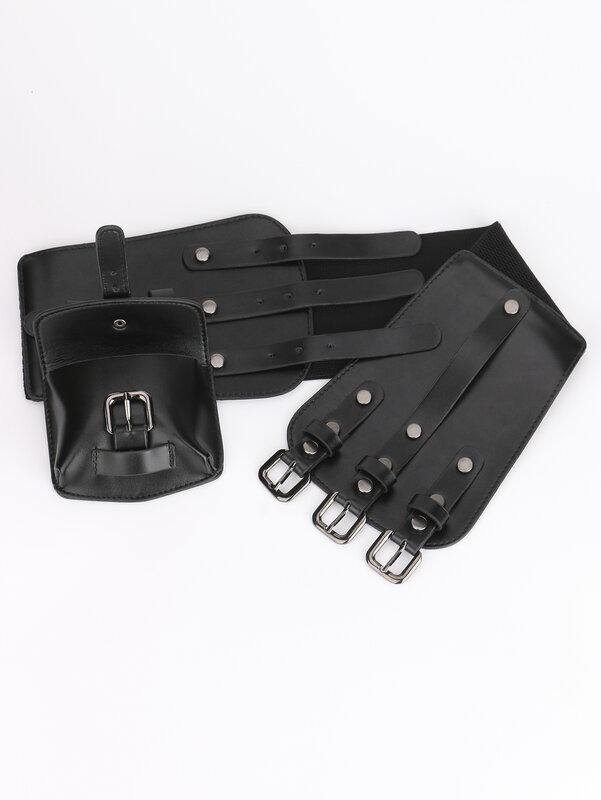 Cinturones elásticos de cintura ancha para mujer, decoración de Mini bolso, faja negra de longitud ajustable, accesorios de moda retro