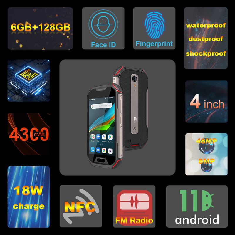 Unihertz Nguyên Tử L Chắc Chắn Chống Thấm Nước Mở Khóa 6GB 128GB Điện Thoại Thông Minh Android 11 ĐTDĐ 8MP 48MP Dual Sim NFC Di Động điện Thoại