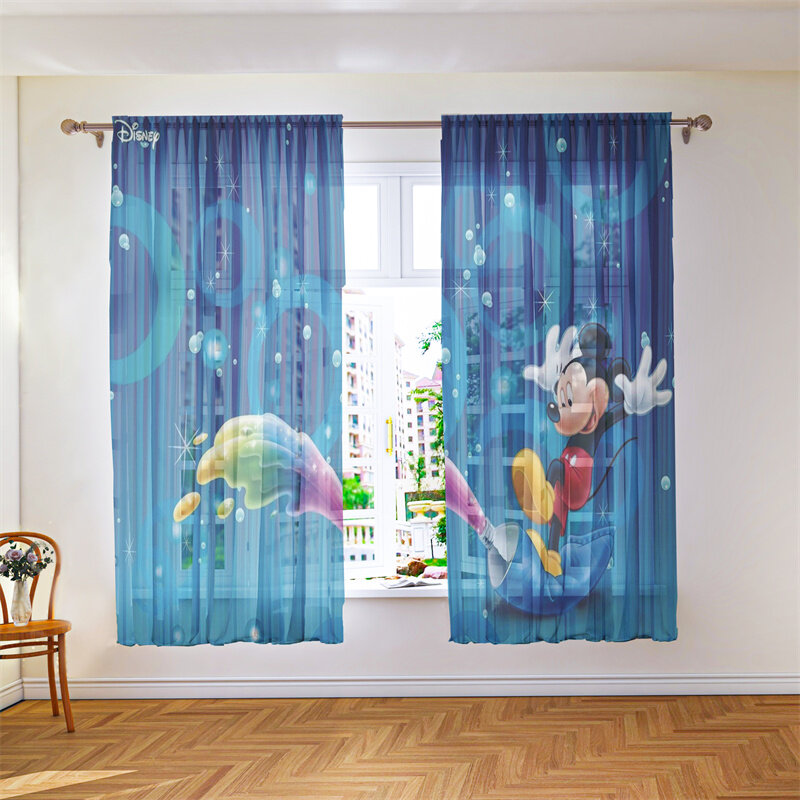 Mickey Voile Curtain Colorful Multi-color Balcony Chiffon Light-transparent Opaque Cartoon Anime Character Room Decoration