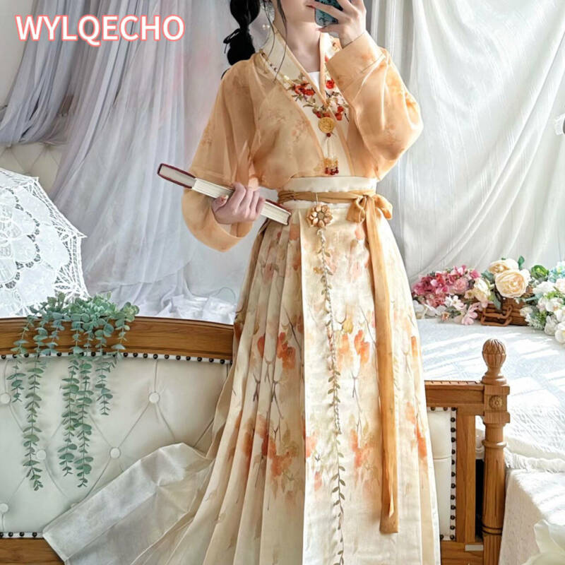 Hanfu Original Chinese Horse Face Skirt Ming Dynasty Woman Chinese Traditional Embroidered Skirt Autumn Horse Face Pony Skirt