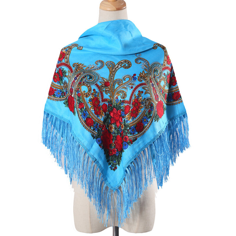 100*100cm rosyjski kwadratowy szalik kobiety luksusowy kwiatowy nadruk ukraiński frędzle chusteczka chusteczka chustka chustka chustka