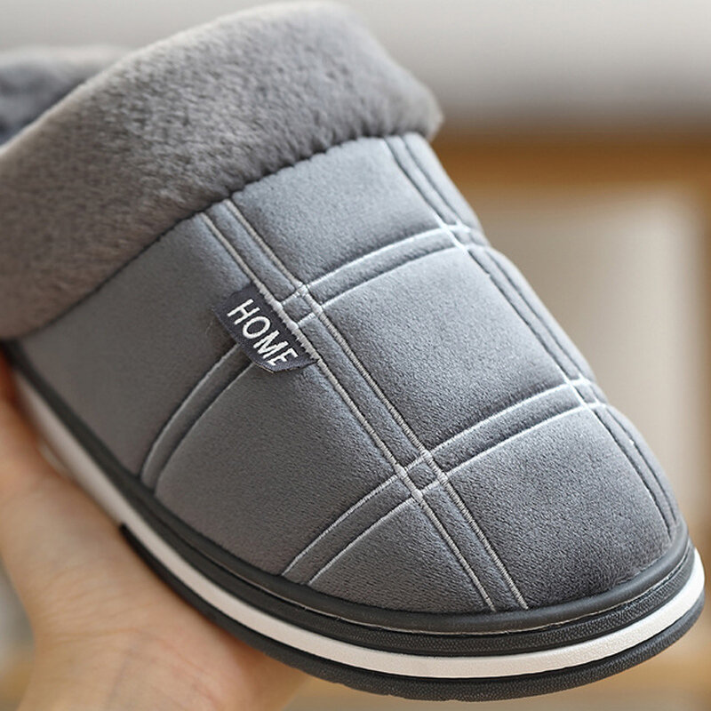 Plaid Men Shoes Winter Slippers Suede Gingham Plush Velvet Indoor Shoes for Men Warm Home Slippers 2022 Non Slip Male slipper