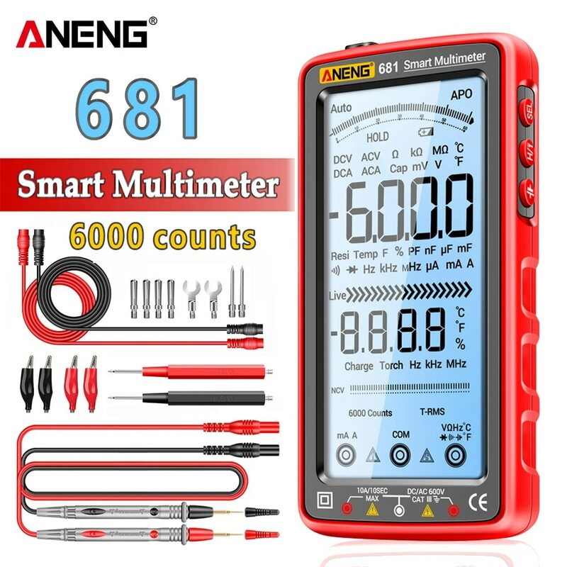 ANENG-multímetro Digital profesional recargable 681, probador de voltaje sin contacto, medidor de voltaje CA/CC, pantalla LCD, probador de corriente