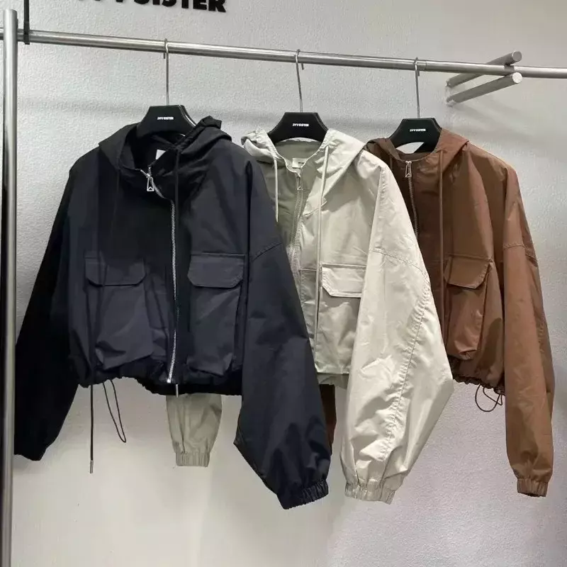 Koreanische Mode Harajuku kurze Jacke Frauen Wind jacke Kapuze Reiß verschluss Mantel Herbst kleidung y2k Vintage Streetwear Outwear