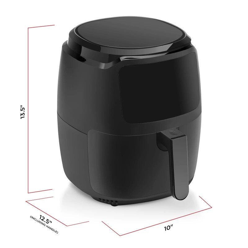 Digital Air Fryer com Shake Reminder, preto fosco, capacidade de 5 quartos