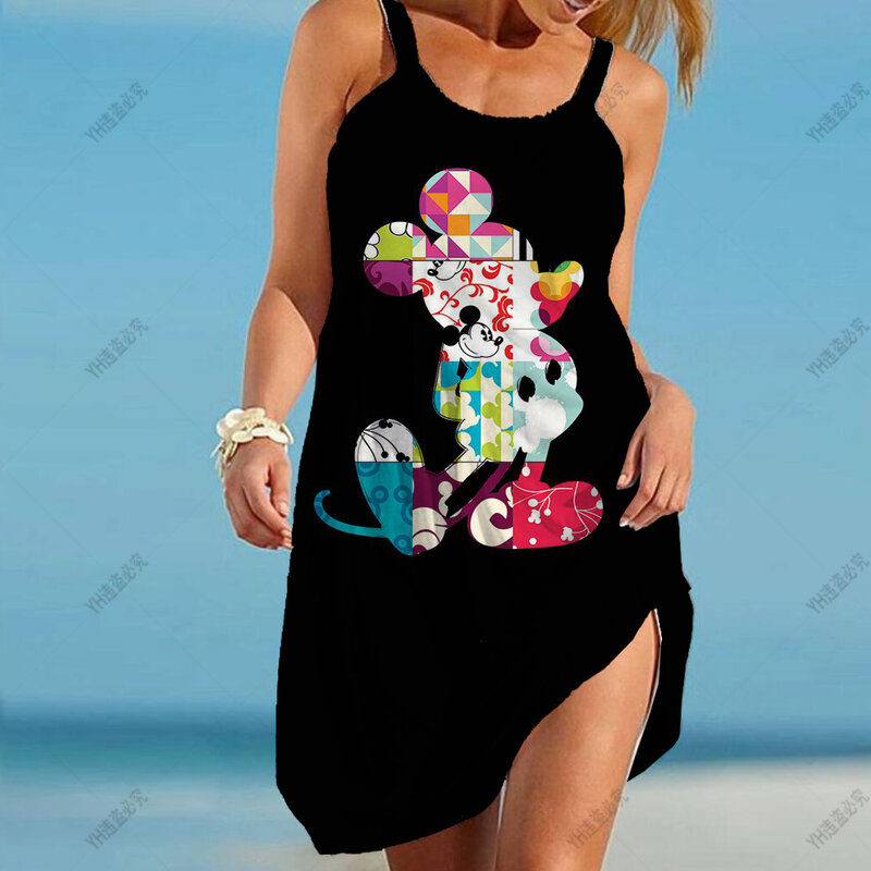 Boho Disney-Mickey/Minnie Mouse Dresses For Women 2024 Elegant Dresses For Women Women's Dress Sling Beach Dress Loose Sexy Top