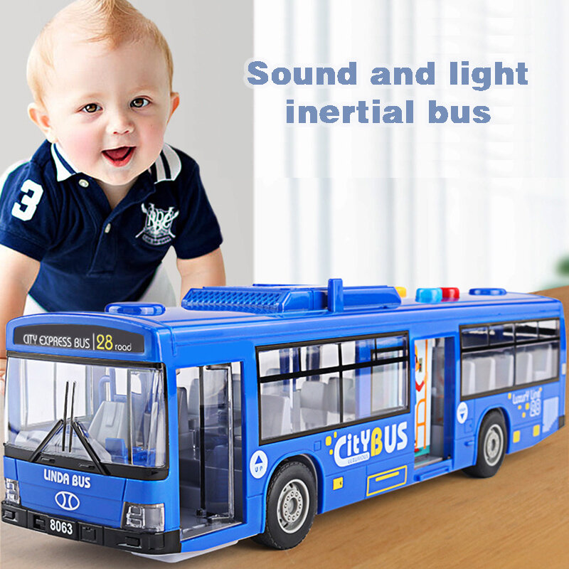 고품질 시뮬레이션 버스 대형 사이즈 낙하 방지 경량 음악 관성 버스 모델, 풀백 자동차 교육용 장난감 선물
