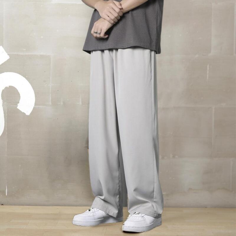 Lodowy jedwab spodnie popularne anty-mechacące męskie spodnie lato jednolity kolor prosta szeroka nogawki cienkie spodnie codzienna odzież