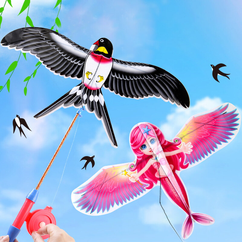 1 Stuk Cartoon Kinderen Vlieger Mini Plastic Speelgoed Vlieger + 40Cm Handrem Hengel Outdoor Speelgoed Voor Kinderen Geschenken