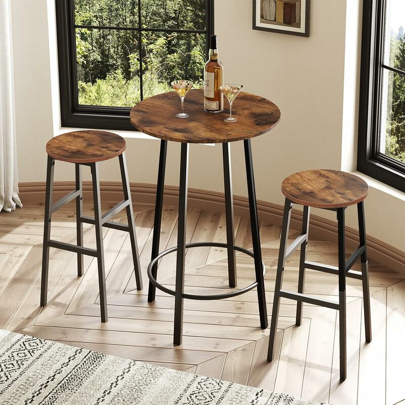 Барная модель из 2 круглых стульев с подставкой для ног, 28-дюймовые кухонные стулья для завтрака, промышленные барные стулья, легкая сборка