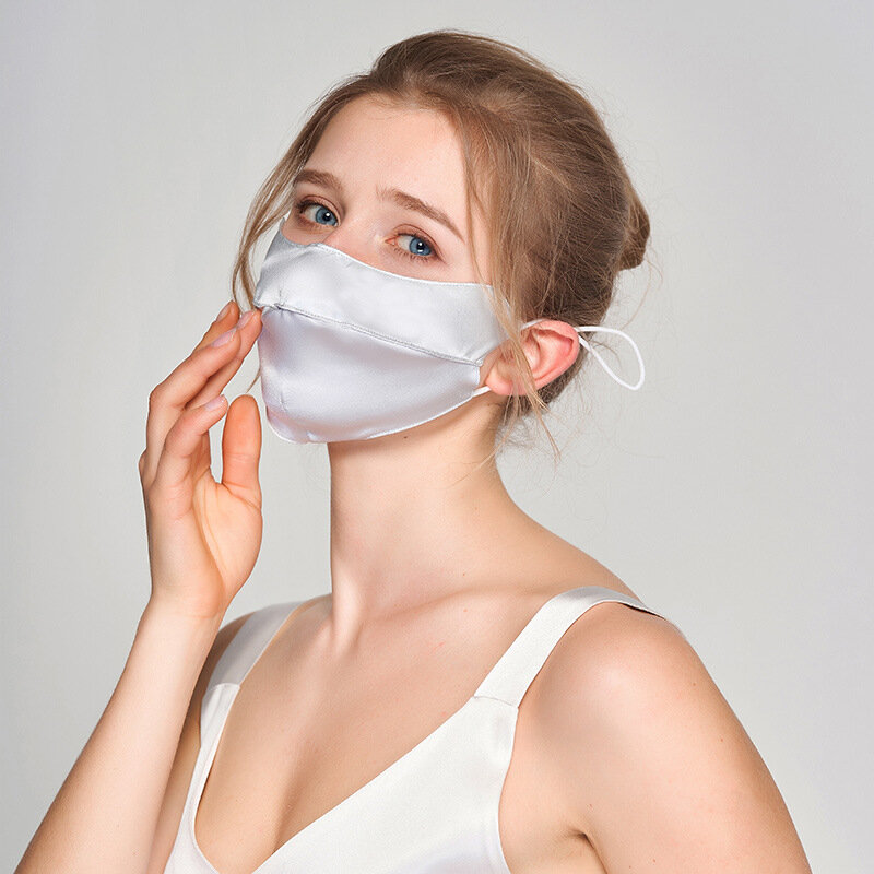 Dupla camada de seda amoreira protetor solar máscara para rosto feminino moda verão proteção ajustável orelha cinta respirável véu fino