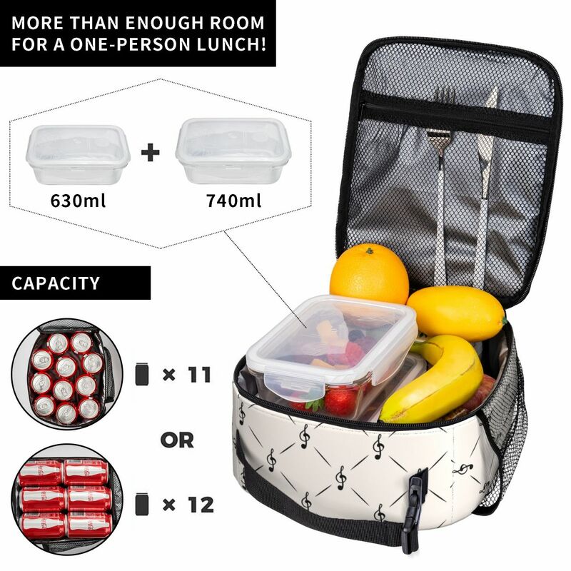 Musical Note Icons Music Symbols Thermal Insulated Lunch Bag School Portable Lunch Container Thermal Cooler Lunch Box