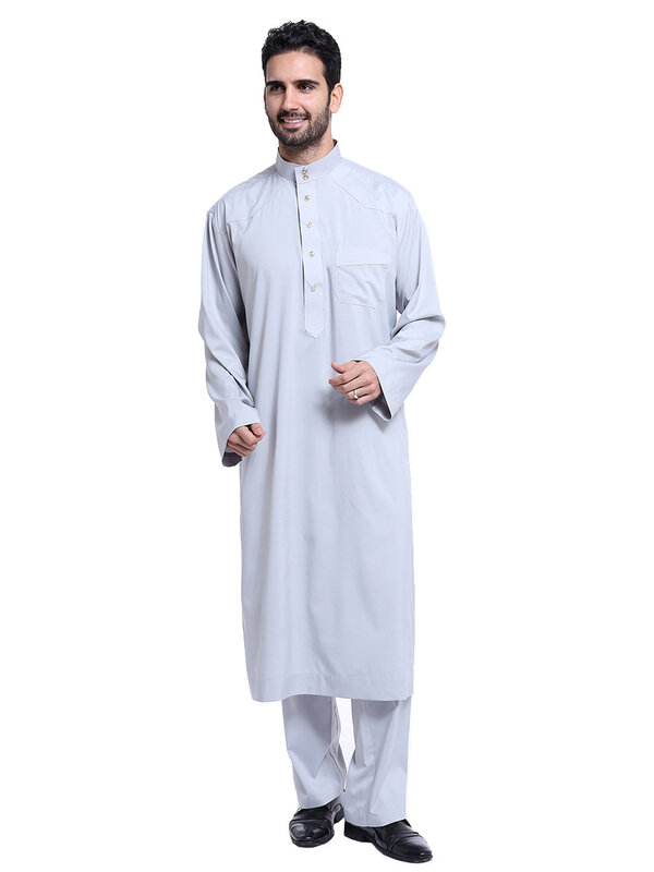 Uomini Jubba Thobe musulmano due pezzi Set per uomo Pakistan Dubai saudita Abaya preghiera abbigliamento islamico culto vestito arabo Ramadan
