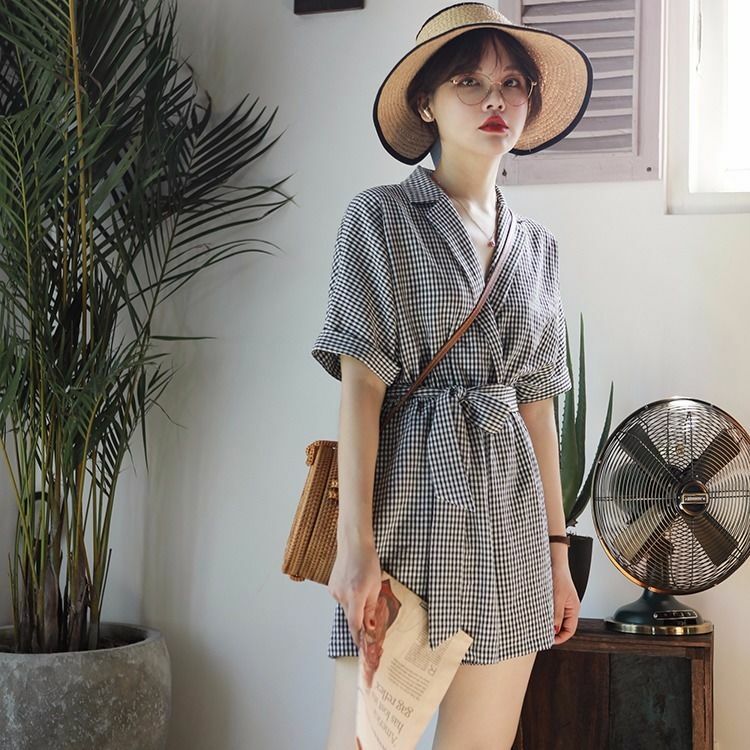 Macacão vintage feminino, com renda, perna larga solta, macacão para senhora do escritório, roupa chique, coreano popular, elegante design cinza, verão