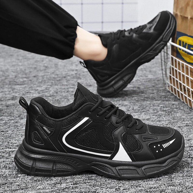Sepatu pria musim semi baru sepatu jaring bersirkulasi Sneakers sol tebal trendi sepatu olahraga lari kasual luar ruangan