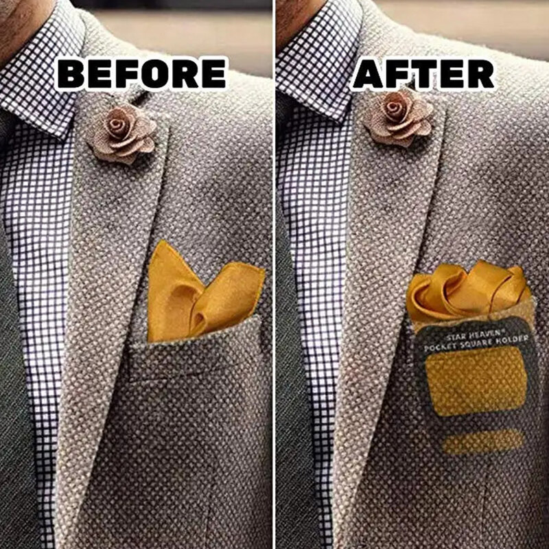 Fashion Pocket Plastic Fixed Clip Handkerchief Business Men's Customized Black Suit Square Bracket Handkerchief Accessories Set