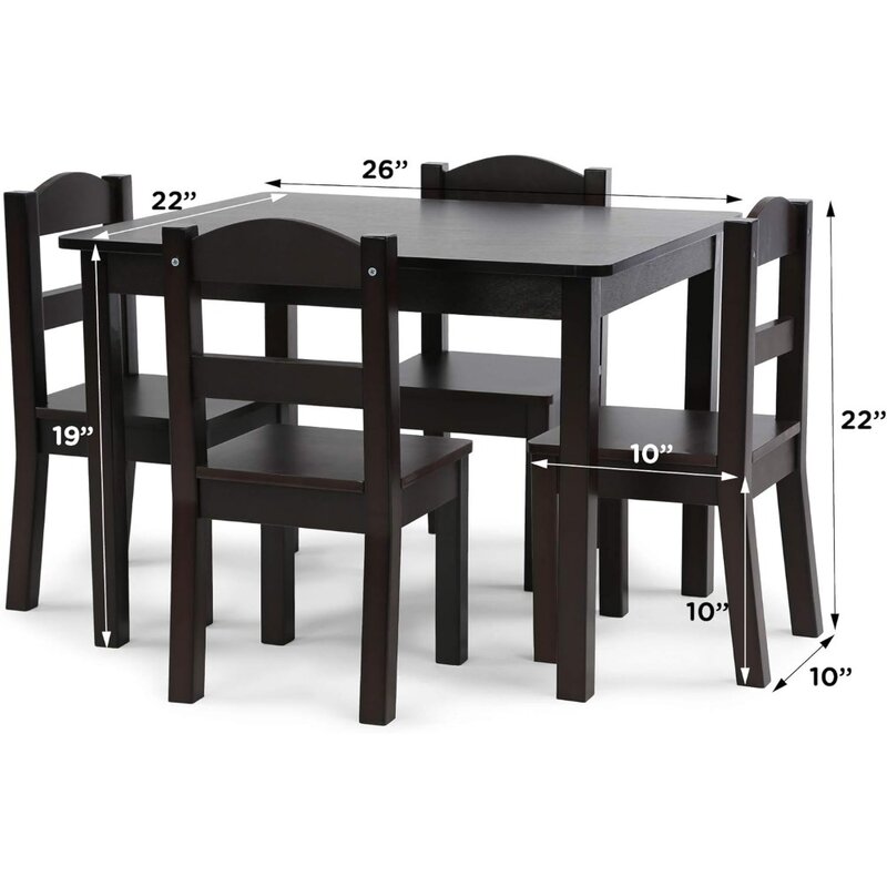 Set tavolo e sedia in legno per bambini 4 sedie incluse ideale per arti e mestieri, Snack Time, scuola a casa, grigio/blu/verde/giallo 5 pezzi