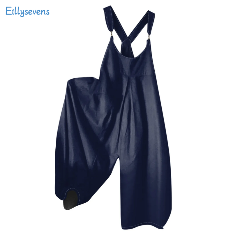 Women Summer New Jumpsuits Casual Fashion Summer Strap Pants Solid Color Retro Loose Jumpsuits With Pockets Daily Commute Style