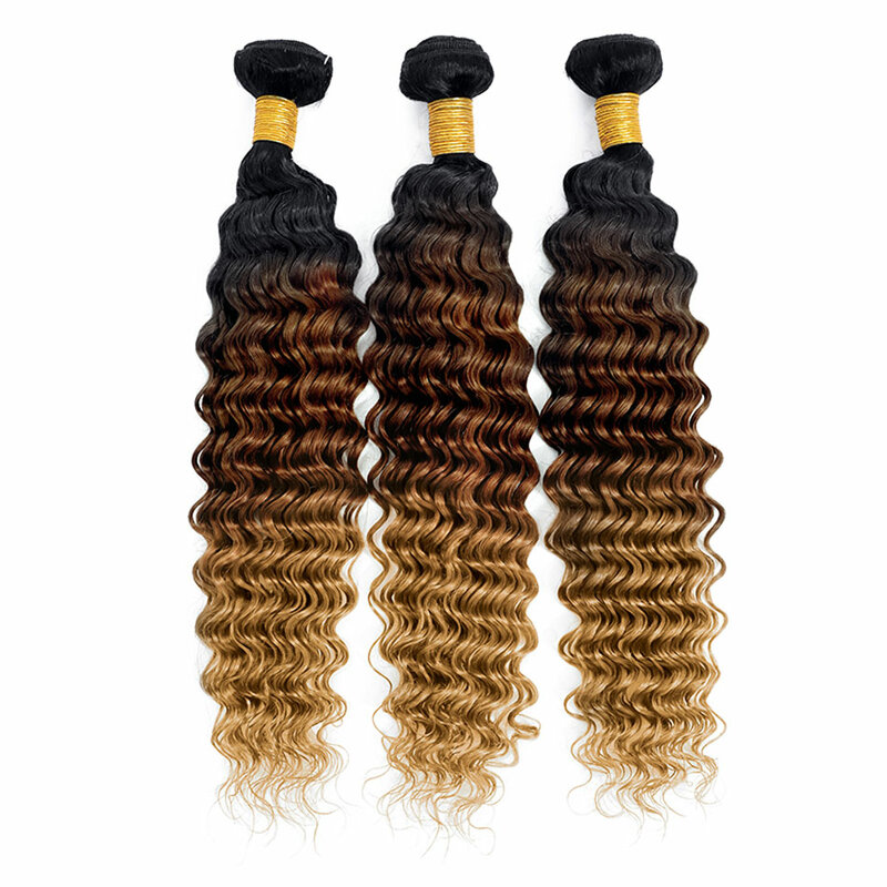 DreamDiana-mechones de pelo rizado malayo Rubio, extensiones de cabello Remy con ondas profundas, 3 tonos de color ombré, 3/4 mechones