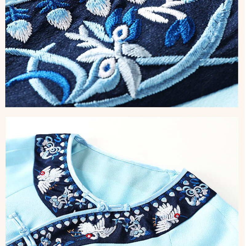 Tang setelan Cheongsams atasan Vintage Hanfu kemeja bordir blus Cina untuk wanita pakaian tradisional pakaian Linen untuk wanita