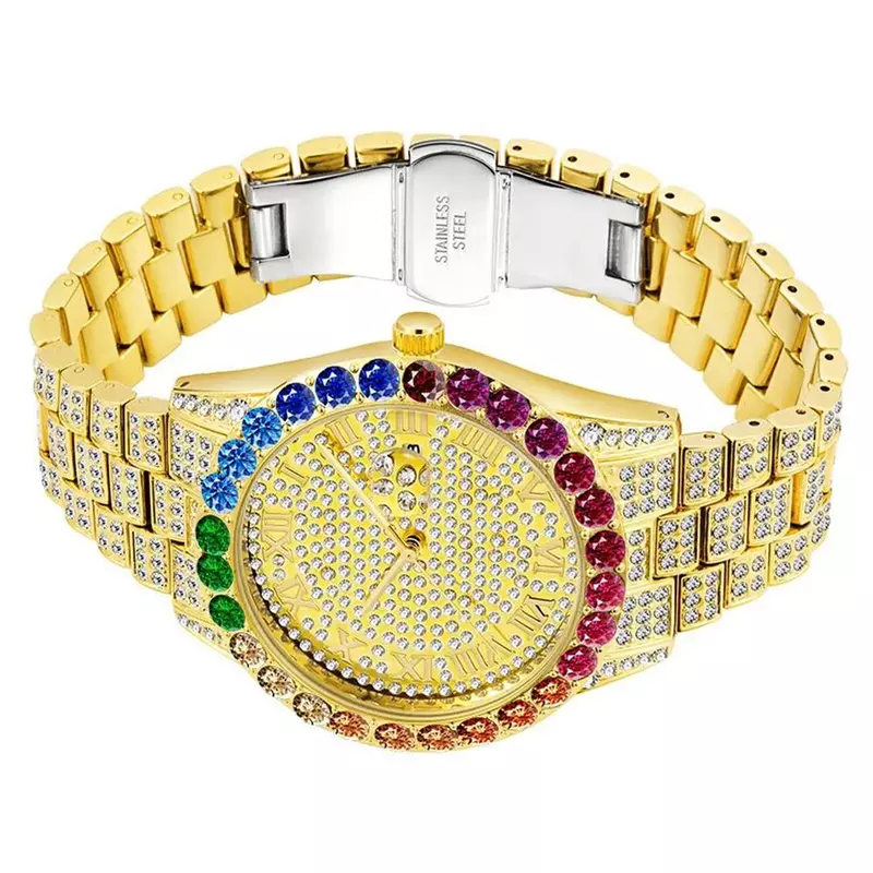 18K золотые часы мужские хип-хоп полностью Бриллианты мужские часы модные кварцевые мужские часы водонепроницаемые часы из нержавеющей стали со льдом reloj hombre