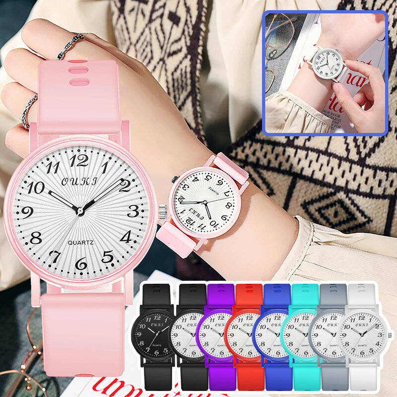 Minimalistyczny styl damski zegarek na co dzień pasek silikonowy studencki prosty cyfrowy zegarek kwarcowy okrągły stalowy wykwintne zegarki damskie